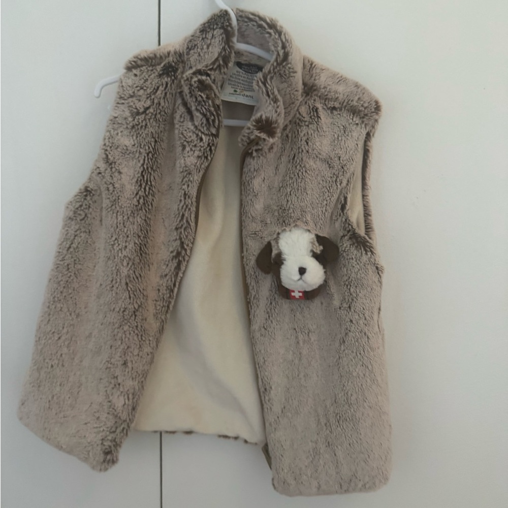 Cozy Kids Faux Fur Vest with Plush Dog Accent